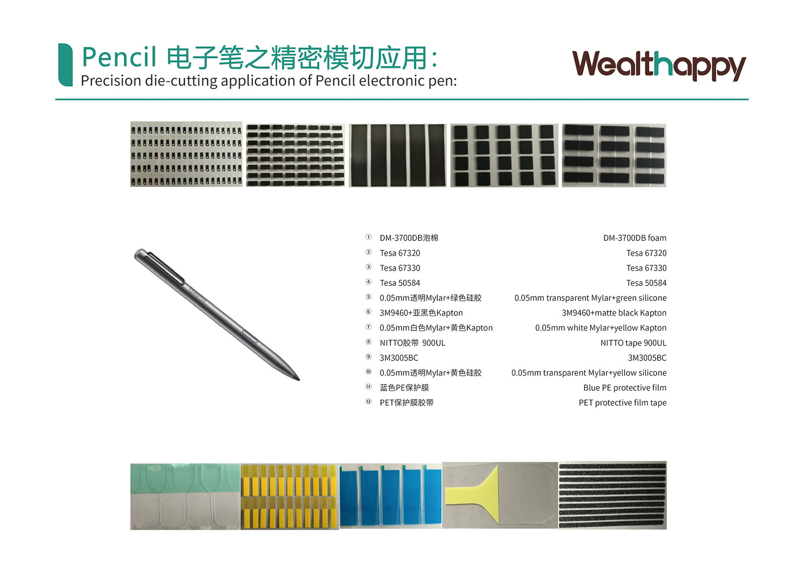 電子ペンシルにおける精密ダイカット応用